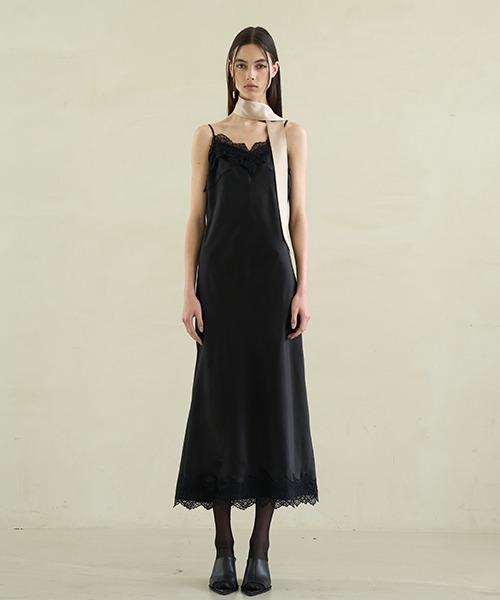 lace silk dress_black